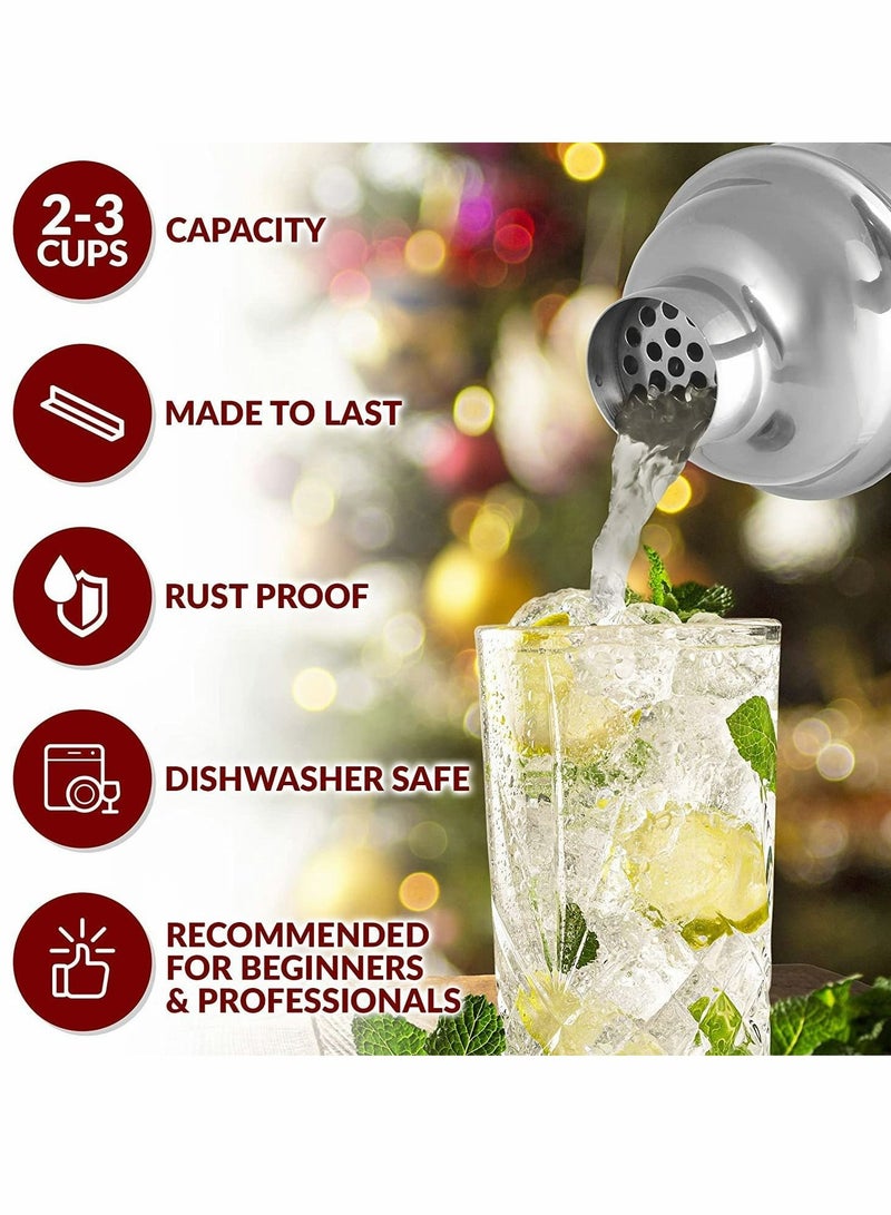 Stainless Steel Shaker, 24oz Summer Drink Shaker, Mixed Drink Shaker Built-In Strainer - Image 2