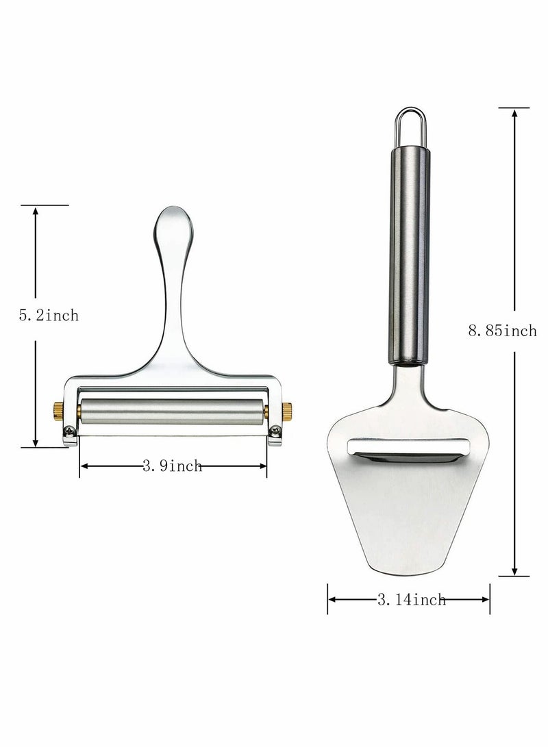 طقم قاطع جبن من الفولاذ المقاوم للصدأ قابل للتعديل مكون من 3 قطع، مثالي للجبن الطري وشبه الصلب، يتضمن أداة تقطيع وأداة مسطحة للاستخدام السهل في المطبخ - Image 3