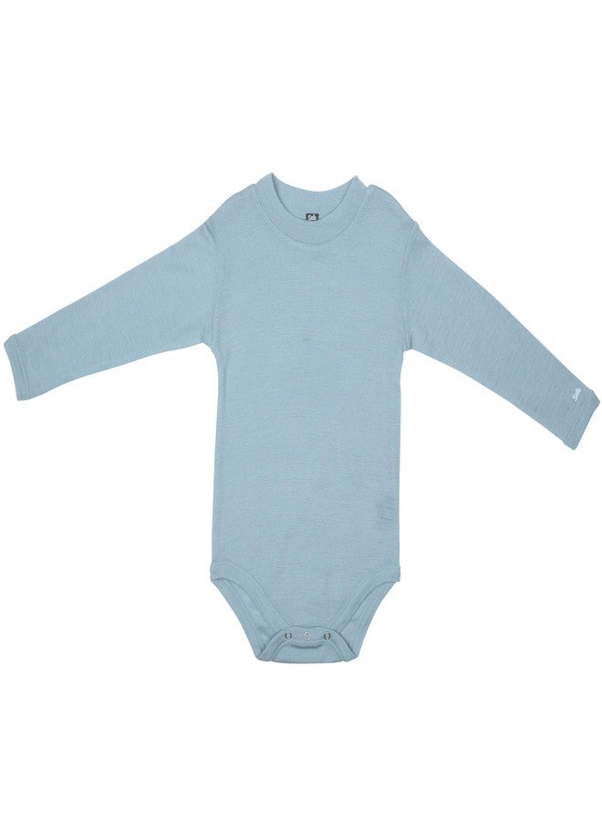 SAFA - Merino Wool Onesie for Baby and Toddler - Long Sleeve Unisex Bodysuit - Belle - Size 80 (1-1.5 Years) Blue Bell - Image 1