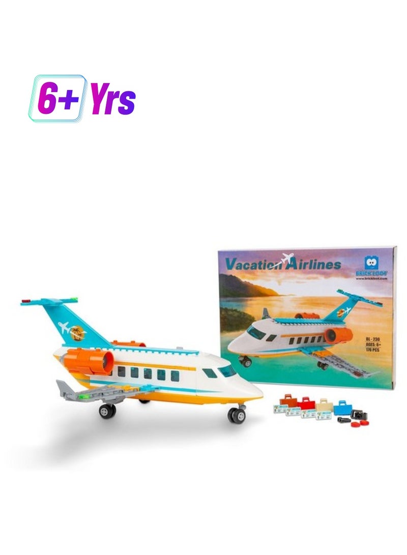 بريك لوت مكعبات بناء طائرات Vacation Airlines، مجموعة نماذج طائرات، مجموعات مكعبات بناء للبالغين أو الأطفال من سن 6 سنوات فما فوق، ديكور منزلي، مكعبات عالية الجودة متوافقة مع ليجو والعلامات التجارية الكبرى، 176 قطعة - Image 1