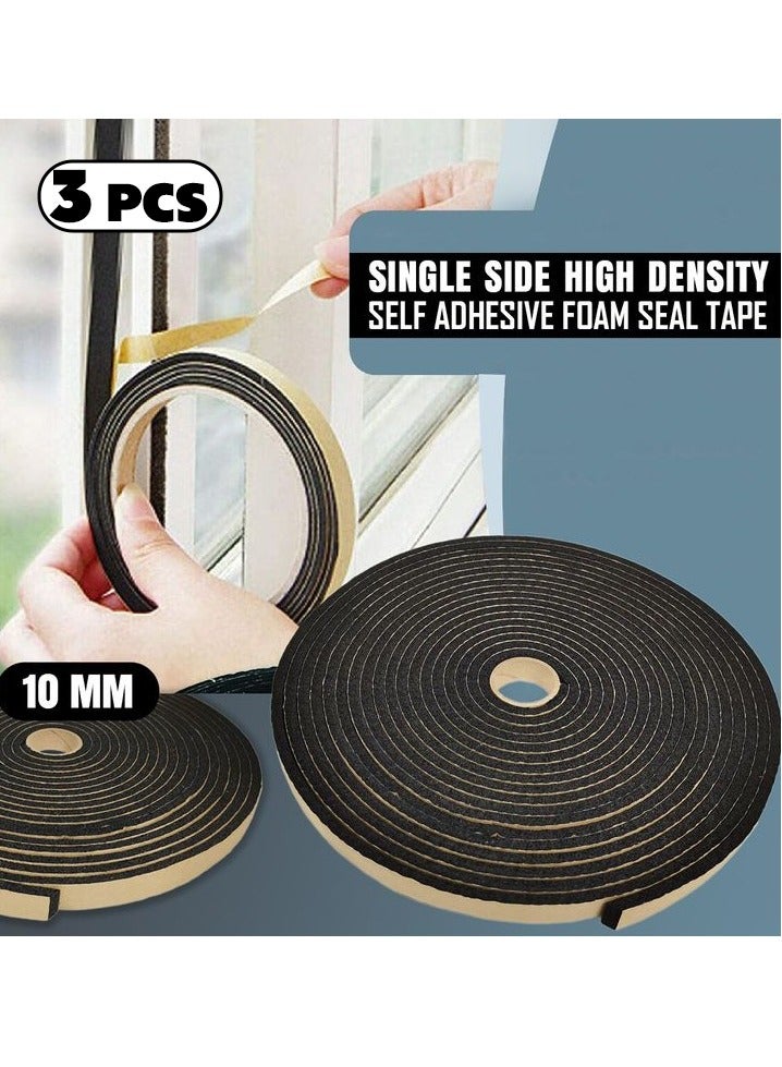 3 pcs 10M Single Side High Density Self Adhesive Foam Seal Tape for Weather Stripping Doors and Windows Insulation, Soundproofing, Air Blocking - Image 1
