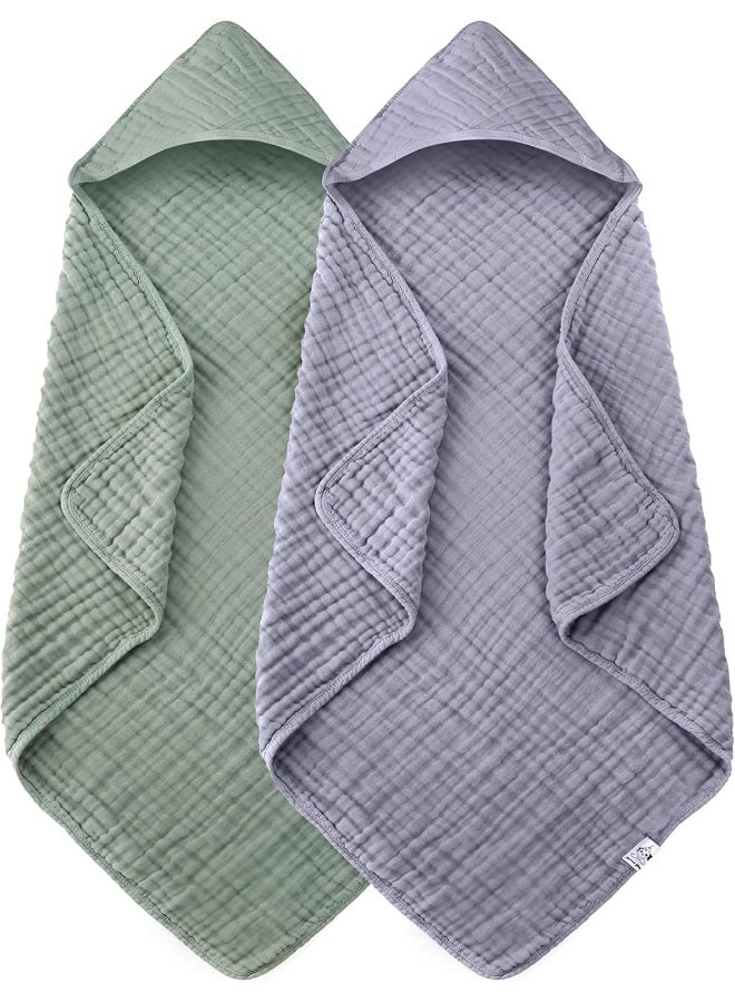 Spotted Play 2 Pack Hooded Baby Towels - 100% Muslin Cotton for Newborns, Infants, Toddlers - Large 32x32Inch Size - Highly Absorbent and Essential for Newborn Care, Green and Grey - Image 1