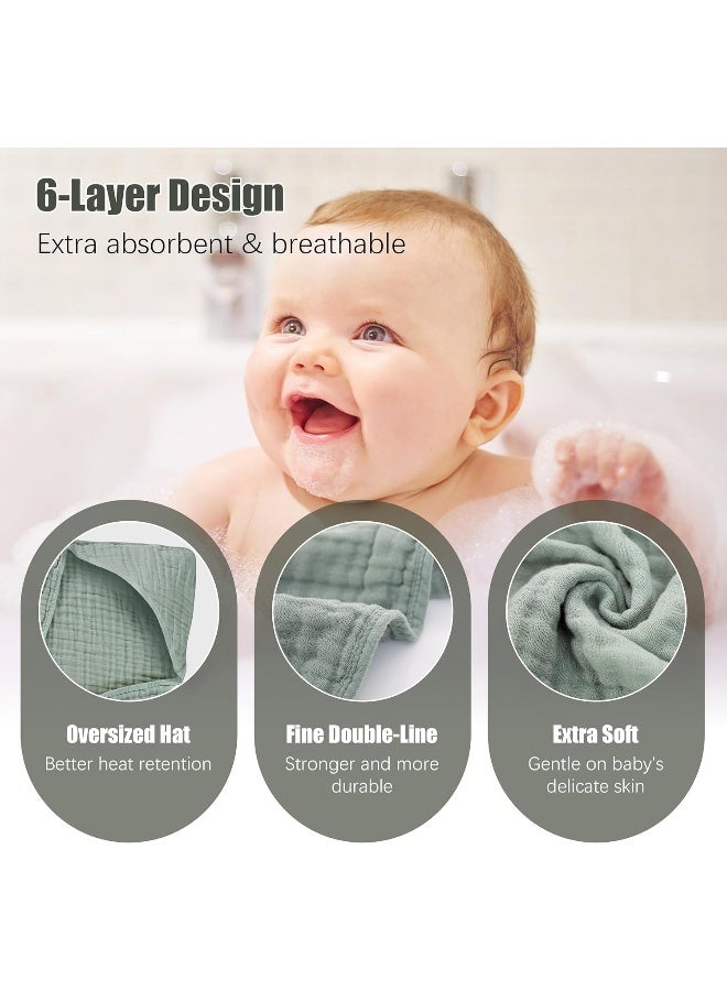 Spotted Play 2 Pack Hooded Baby Towels - 100% Muslin Cotton for Newborns, Infants, Toddlers - Large 32x32Inch Size - Highly Absorbent and Essential for Newborn Care, Green and Grey - Image 5