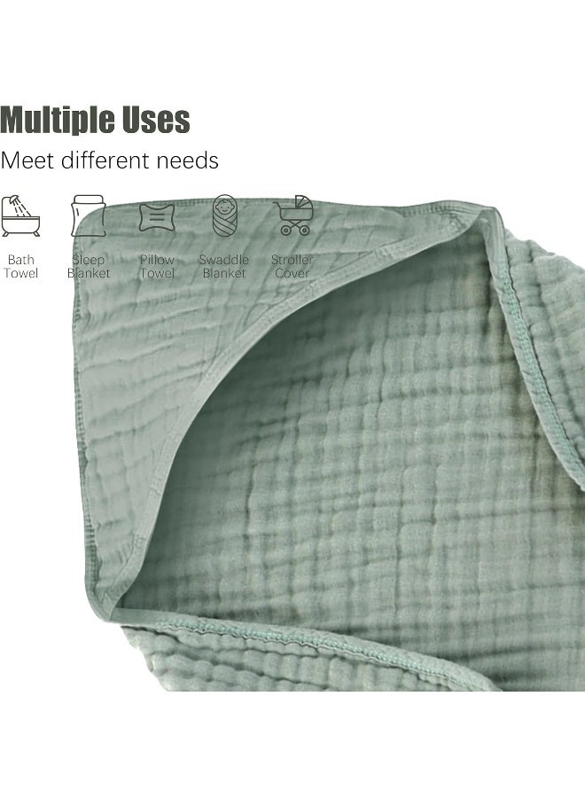 Spotted Play 2 Pack Hooded Baby Towels - 100% Muslin Cotton for Newborns, Infants, Toddlers - Large 32x32Inch Size - Highly Absorbent and Essential for Newborn Care, Green and Grey - Image 3