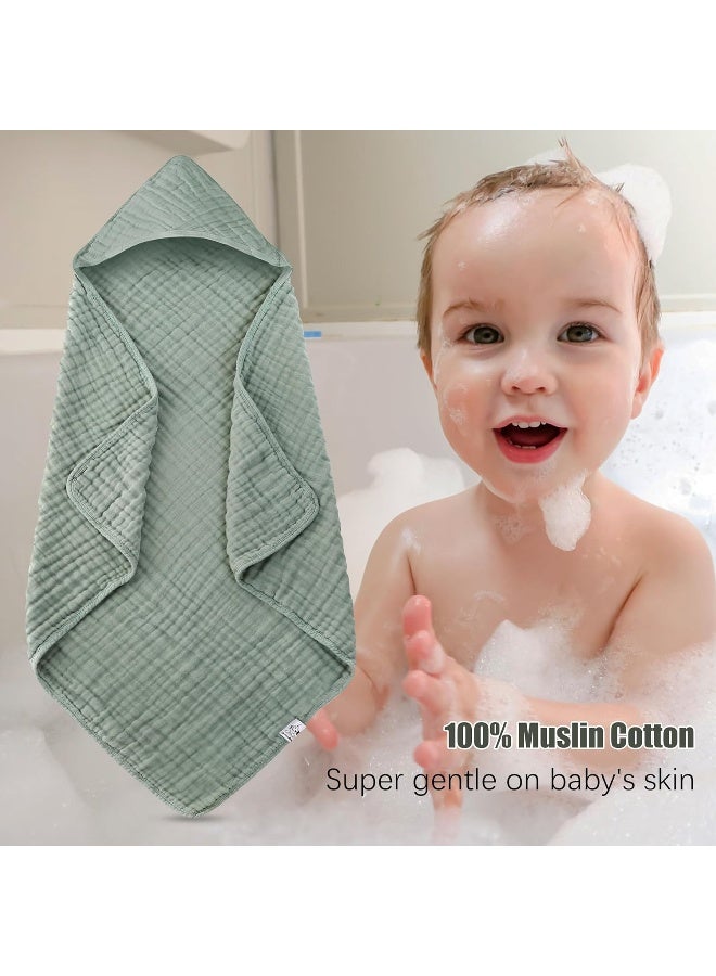 Spotted Play 2 Pack Hooded Baby Towels - 100% Muslin Cotton for Newborns, Infants, Toddlers - Large 32x32Inch Size - Highly Absorbent and Essential for Newborn Care, Green and Grey - Image 2