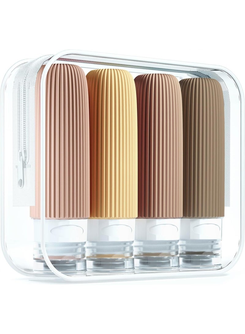 Travel Toiletry Bottles 3 Oz Leak Proof Silicone Travel Containers BPA Free Squeezable Bottles With Clear Toiletry Bag 4 Pack - Image 1