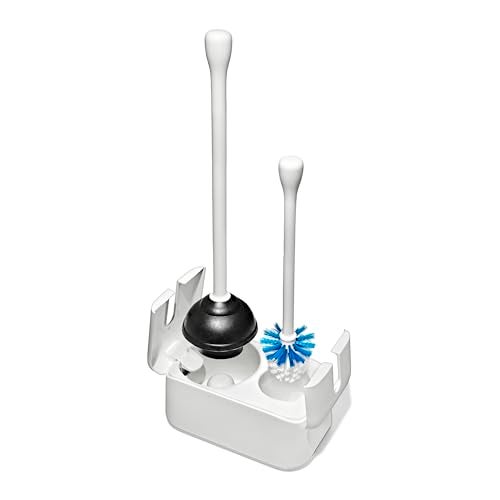 OXO Good Grips Toilet Brush Plunger Set Two Bathroom Essentials in one SpaceSaving Canister Toilet Bowl Cleaner and Plunger with Holder Perfect for Small bathrooms - Image 1