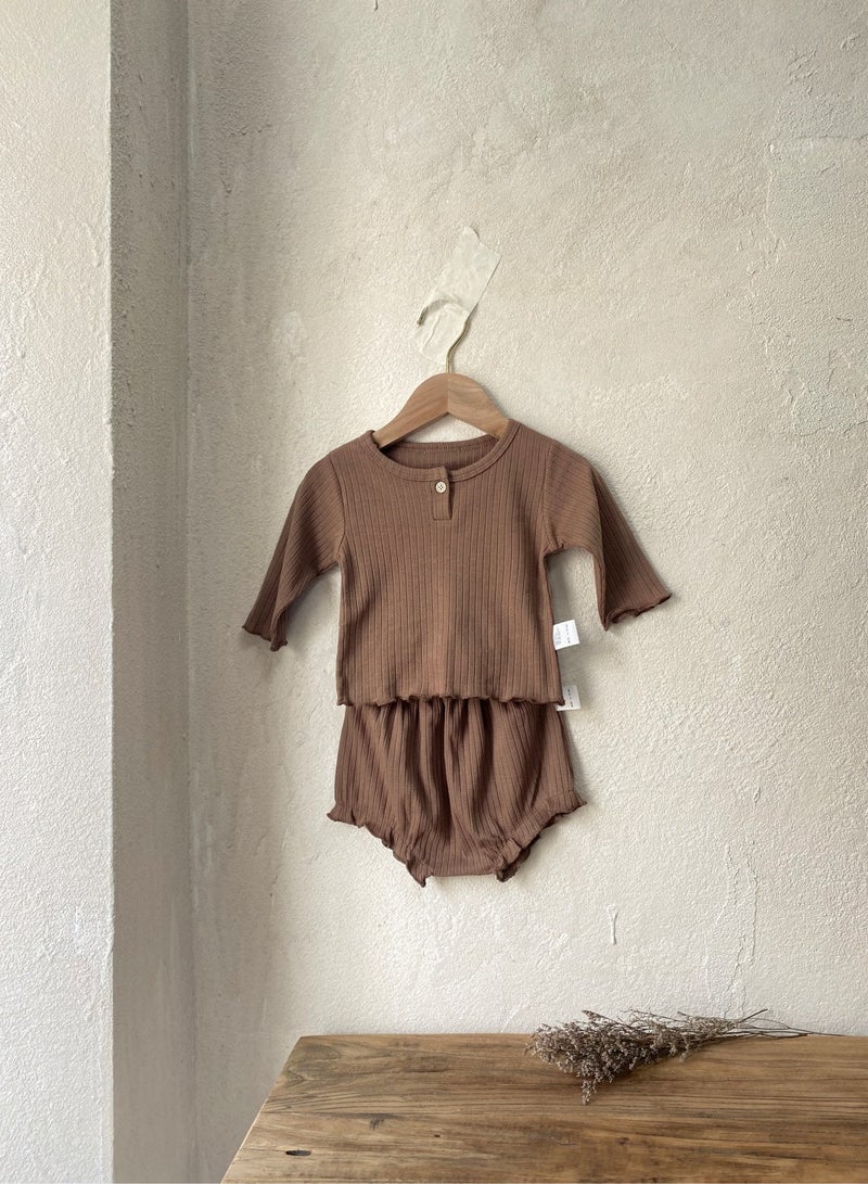 Baby Girl Autumn Knitted Jacquard Long Sleeve T-shirt + Triangle Pants Set - Image 2