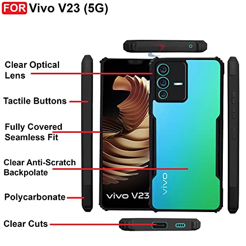 CEDO Backcover for Vivo V23 (5G) | Camera Protection Shockproof Bumper-Edge | Acrylic Crystal Clear 360 Degree Protection TPU+PC | Transparent Eagle Back Case Cover (Black) - Image 5