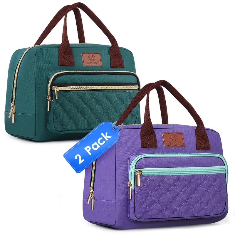 Genteen Lunch Bag Lunch box for Women men Insulated Tote LunchBox for Adult Women Men Reusable Lunch Box with Front Pocket for Work, Picnic or Travel-18 Cans/14 Liters - PURPLE/LAKE GREEN - Image 1