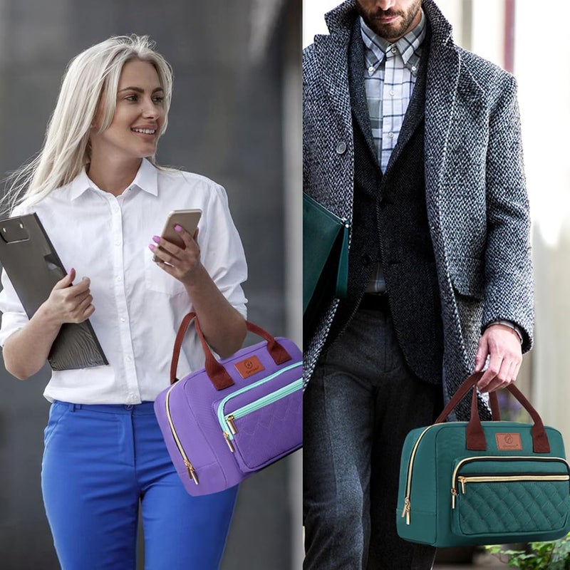 Genteen Lunch Bag Lunch box for Women men Insulated Tote LunchBox for Adult Women Men Reusable Lunch Box with Front Pocket for Work, Picnic or Travel-18 Cans/14 Liters - PURPLE/LAKE GREEN - Image 2