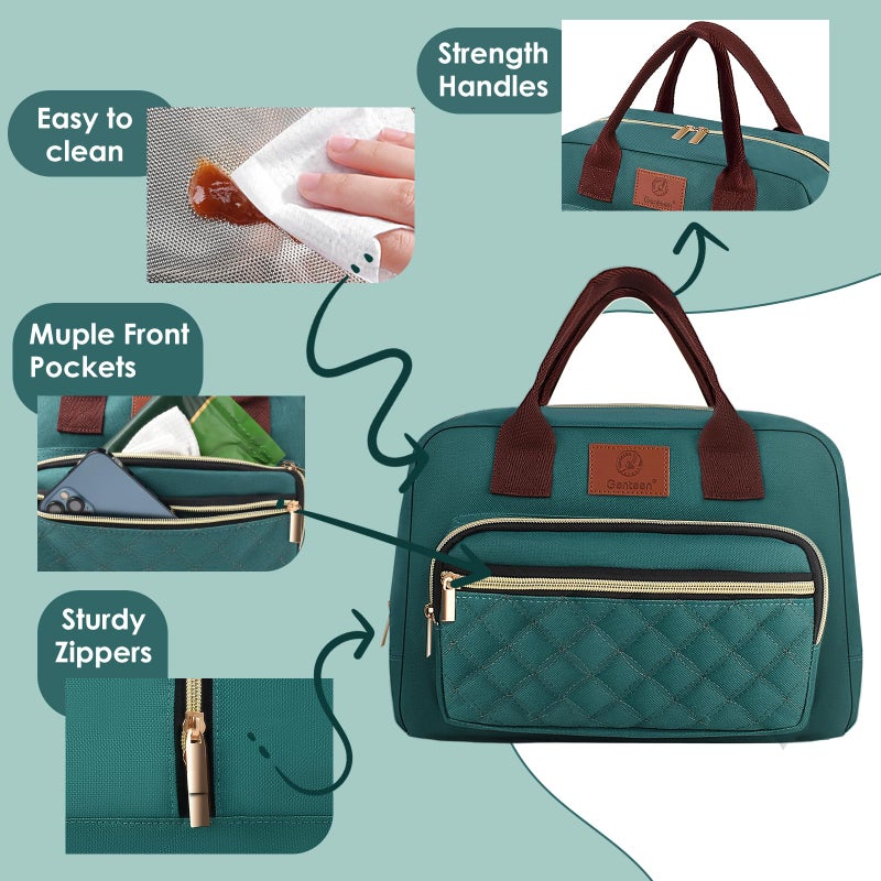 Genteen Lunch Bag Lunch box for Women men Insulated Tote LunchBox for Adult Women Men Reusable Lunch Box with Front Pocket for Work, Picnic or Travel-18 Cans/14 Liters - PURPLE/LAKE GREEN - Image 4