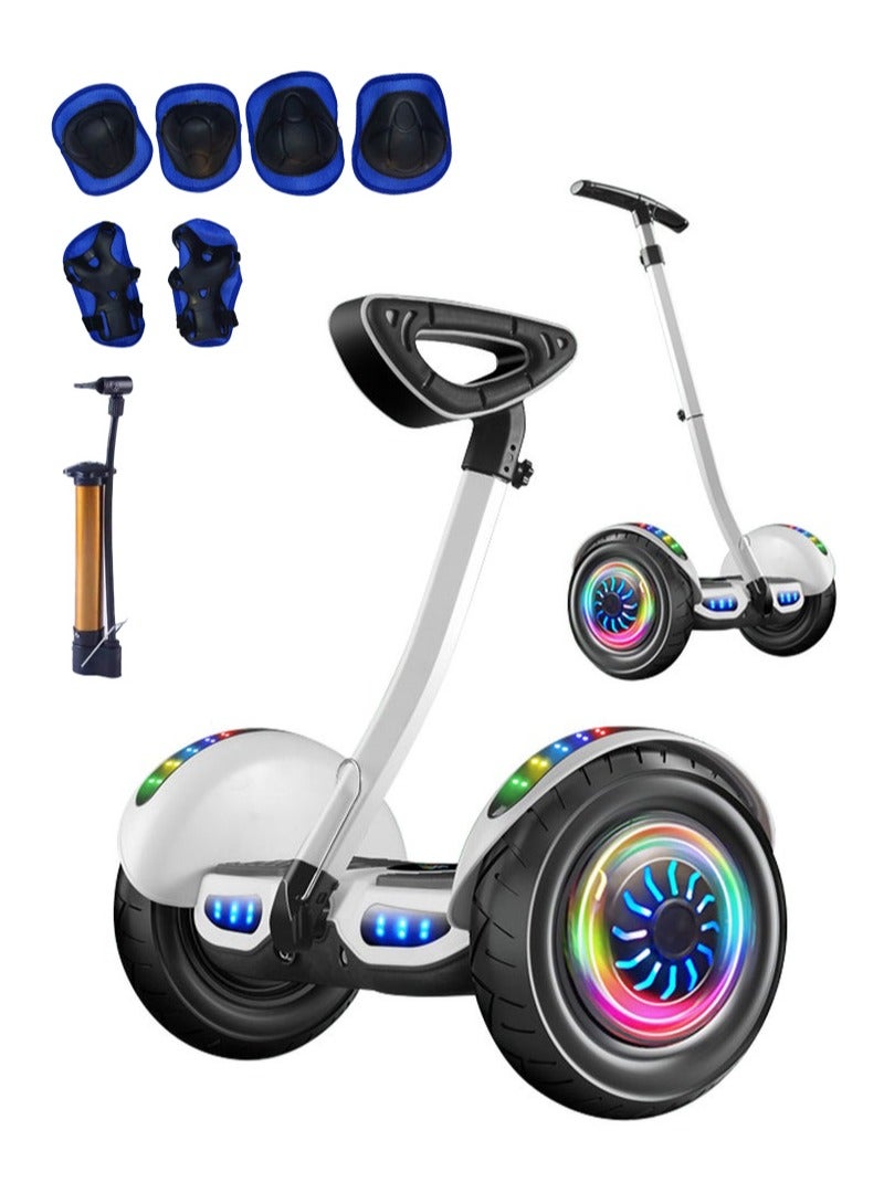 XiuWoo Leg Controlled Electric Balance Scooter, Adult Two-Wheeled Smart Bluetooth Electric Balance Bike, 10 Inch Kids With Armrest Bar with protective gear and pump,white - Image 1