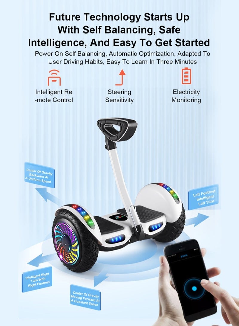 XiuWoo Leg Controlled Electric Balance Scooter, Adult Two-Wheeled Smart Bluetooth Electric Balance Bike, 10 Inch Kids With Armrest Bar with protective gear and pump,white - Image 4