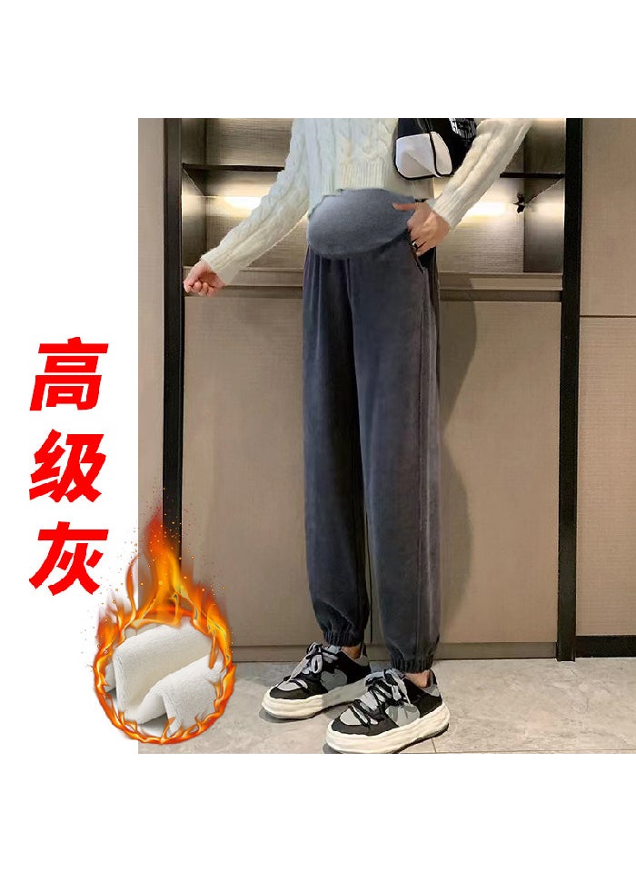 Generic Maternity Pants Winter Thickened Fleece Tapered Plush gray  - Image 1