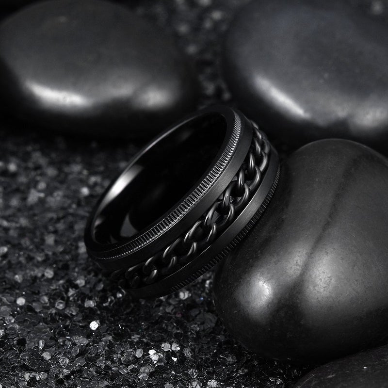 King Will INTERTWINE 8mm Mens Black Stainless Steel Ring Center Chain Spinner Ring Wedding Band 7.5 - Image 2