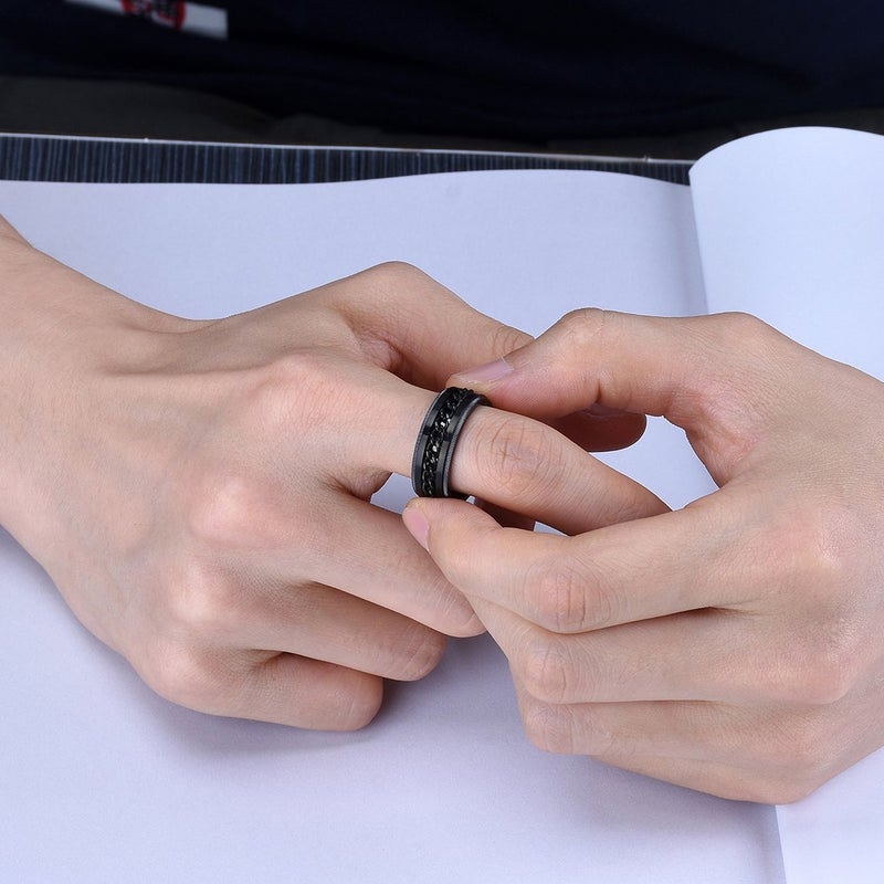 King Will INTERTWINE 8mm Mens Black Stainless Steel Ring Center Chain Spinner Ring Wedding Band 7.5 - Image 5