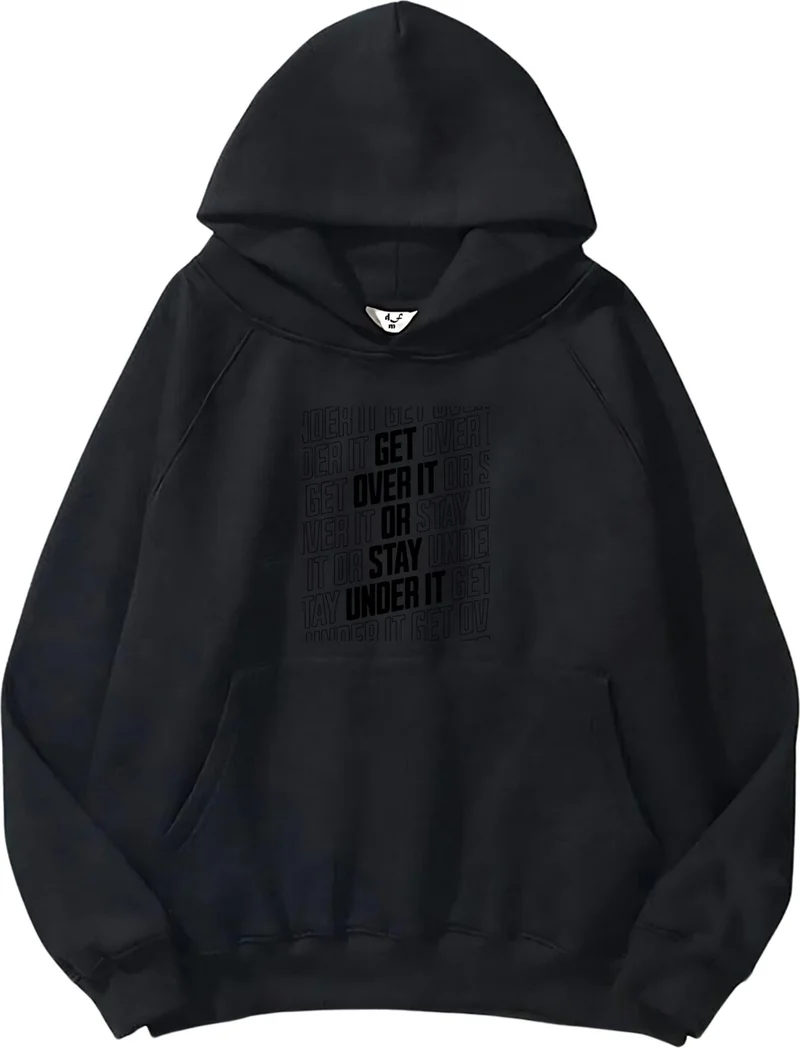 DogFish Women, Men's Sweatshirt Oversize Get Over It Printed Thick Black Lover Sweatshirt
