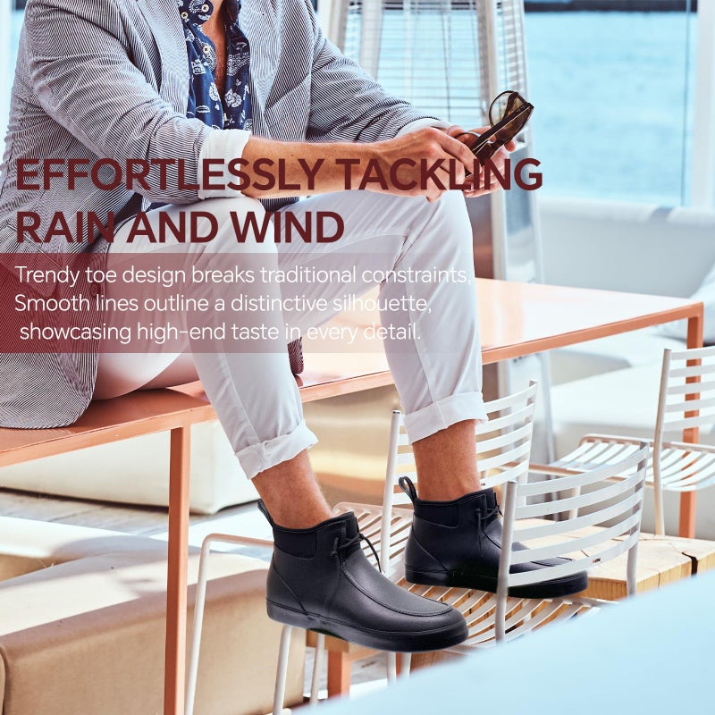 Furuian Deck Boots for Men Waterproof Rain Boots Durable Rubber Boots Comfortable Fishing Loafers Slip On Moc Toe Shoes Non Slip Boat Shoes for Fishing, Gardening, Daily, Working, Sailing, Black 10 - Image 5