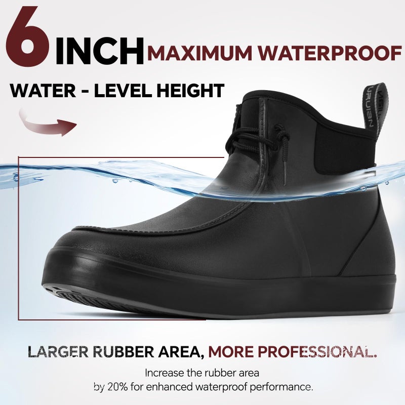 Furuian Deck Boots for Men Waterproof Rain Boots Durable Rubber Boots Comfortable Fishing Loafers Slip On Moc Toe Shoes Non Slip Boat Shoes for Fishing, Gardening, Daily, Working, Sailing, Black 10 - Image 2