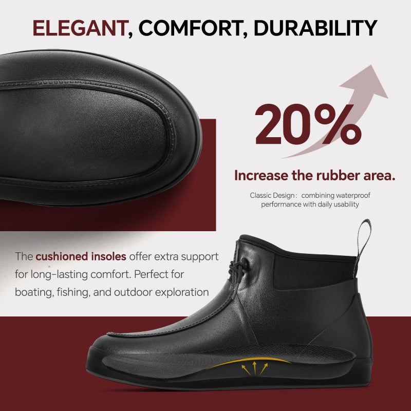 Furuian Deck Boots for Men Waterproof Rain Boots Durable Rubber Boots Comfortable Fishing Loafers Slip On Moc Toe Shoes Non Slip Boat Shoes for Fishing, Gardening, Daily, Working, Sailing, Black 10 - Image 4