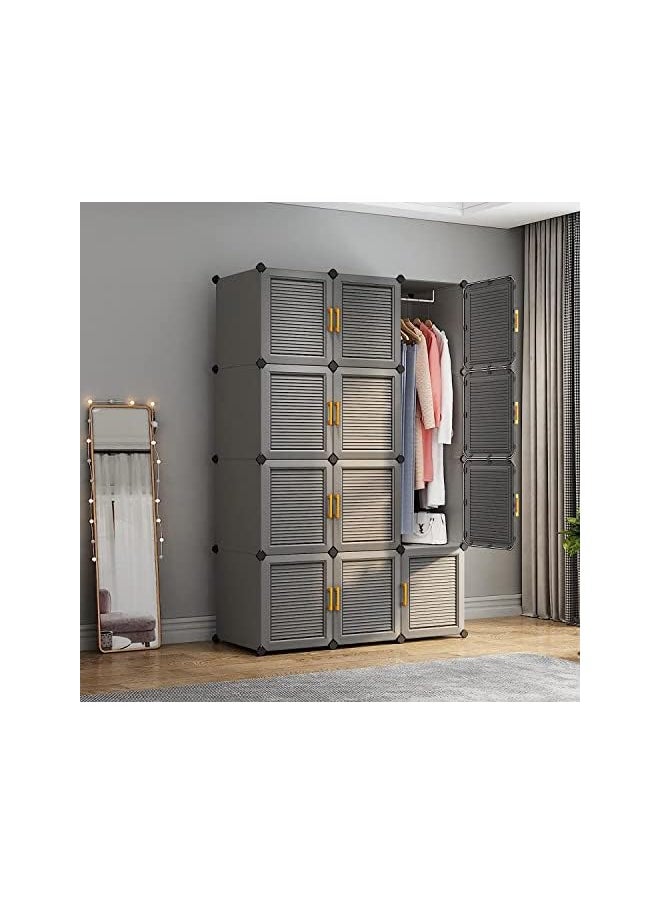 erorex - Cube Storage Organzier Portable Wardrobe Closet Cube Combination Armoire With 2 Clothes Rails For Hanging Clothes Modular Closet Cabinet For Space Saving 180X120X45 Cm Gray - Image 1