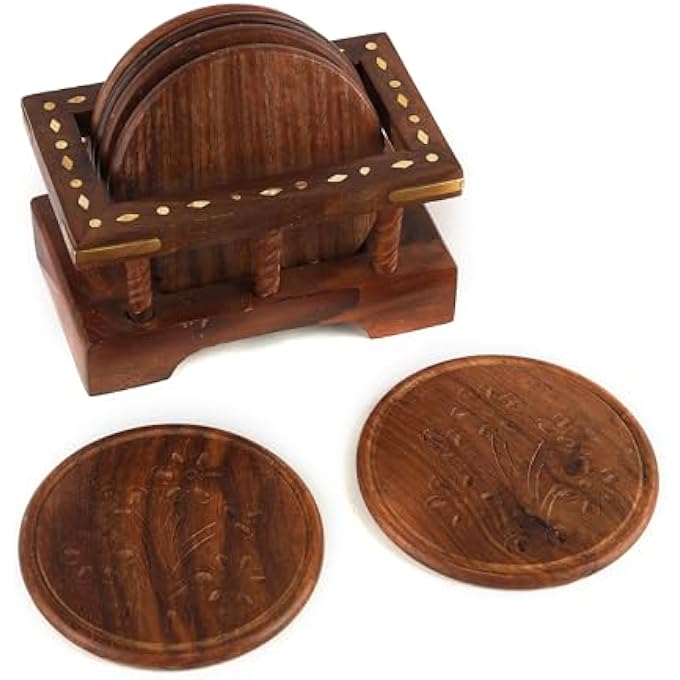 ريجيد مجموعة قواعد أكواب الشاي الخشبية المصنوعة يدويًا من الخشب الطبيعي مع حامل لمشروبات الشاي والقهوة، أنيقة ومتينة، ديكور منزلي أنيق مثالي لتناول الطعام وحماية الطاولة 11 × 11 × 7 - Image 2