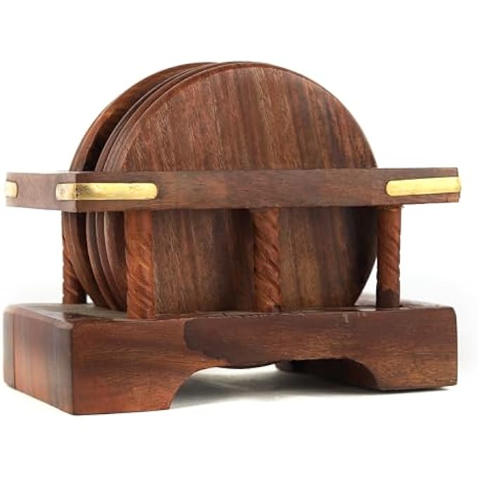 ريجيد مجموعة قواعد أكواب الشاي الخشبية المصنوعة يدويًا من الخشب الطبيعي مع حامل لمشروبات الشاي والقهوة، أنيقة ومتينة، ديكور منزلي أنيق مثالي لتناول الطعام وحماية الطاولة 11 × 11 × 7 - Image 5