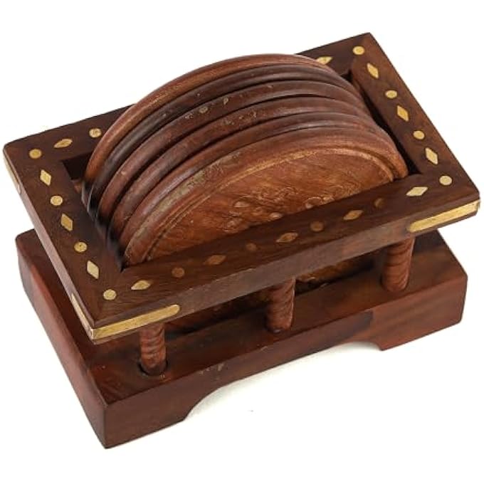 ريجيد مجموعة قواعد أكواب الشاي الخشبية المصنوعة يدويًا من الخشب الطبيعي مع حامل لمشروبات الشاي والقهوة، أنيقة ومتينة، ديكور منزلي أنيق مثالي لتناول الطعام وحماية الطاولة 11 × 11 × 7 - Image 1