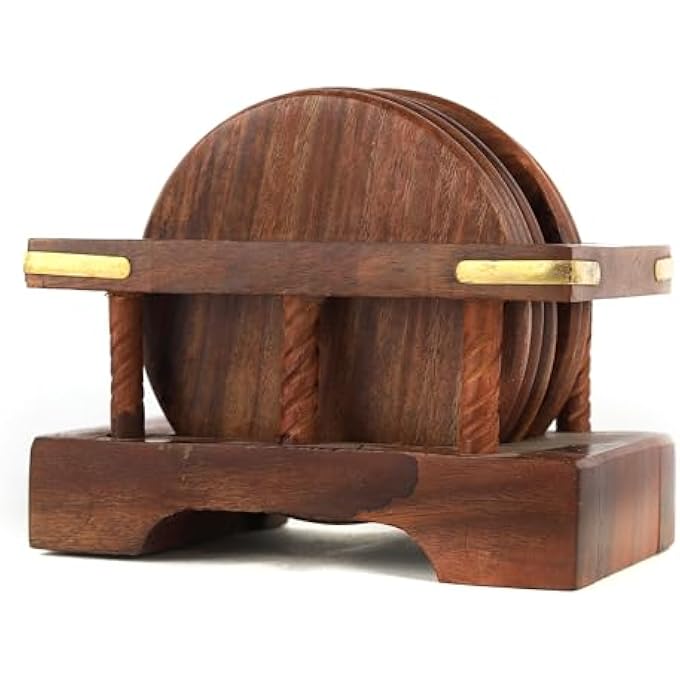 ريجيد مجموعة قواعد أكواب الشاي الخشبية المصنوعة يدويًا من الخشب الطبيعي مع حامل لمشروبات الشاي والقهوة، أنيقة ومتينة، ديكور منزلي أنيق مثالي لتناول الطعام وحماية الطاولة 11 × 11 × 7 - Image 3