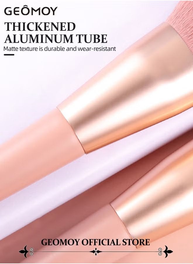 Geomoy 11pcs Wooden Handle Makeup Brushes Set with Storage Bag & 6pcs Triangle Powder Puff Elegant Style Soft Bristle Brushes Foundation Powder Eyeshadow Cosmetic Brush - Image 5