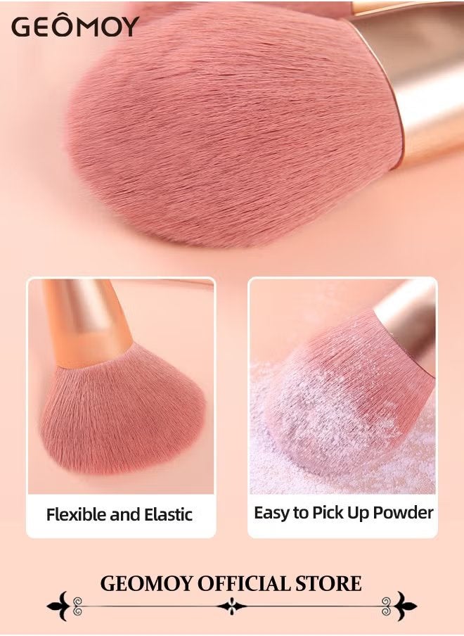 Geomoy 11pcs Wooden Handle Makeup Brushes Set with Storage Bag & 6pcs Triangle Powder Puff Elegant Style Soft Bristle Brushes Foundation Powder Eyeshadow Cosmetic Brush - Image 3