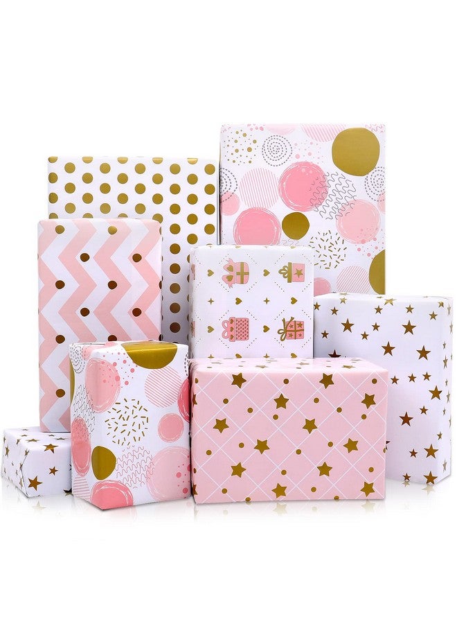 MAMUNU Gift Wrapping Paper For Girl Women 12 Sheets Metallic Gold Foil And Pink Wrapping Paper Gift Wrapping Paper Sheets For Birthday Valentines Day Wedding Baby Shower 28X20Inch - Image 1