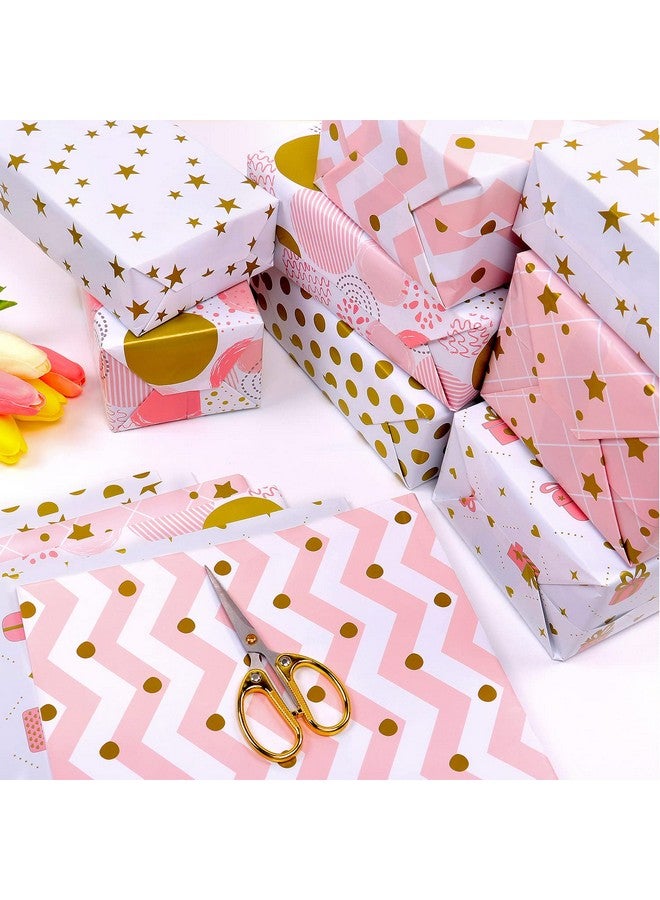 MAMUNU Gift Wrapping Paper For Girl Women 12 Sheets Metallic Gold Foil And Pink Wrapping Paper Gift Wrapping Paper Sheets For Birthday Valentines Day Wedding Baby Shower 28X20Inch - Image 2