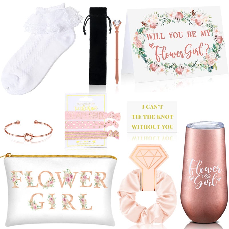 Yexiya 13 Pcs Bridesmaid Proposal Box Gifts Set Will You Be My Bridesmaid Gifts 6 oz Stainless Steel Wine Tumbler Socks Scrunchie Pen for Engagement Wedding Bachelorette Party SupplyFlower Girl