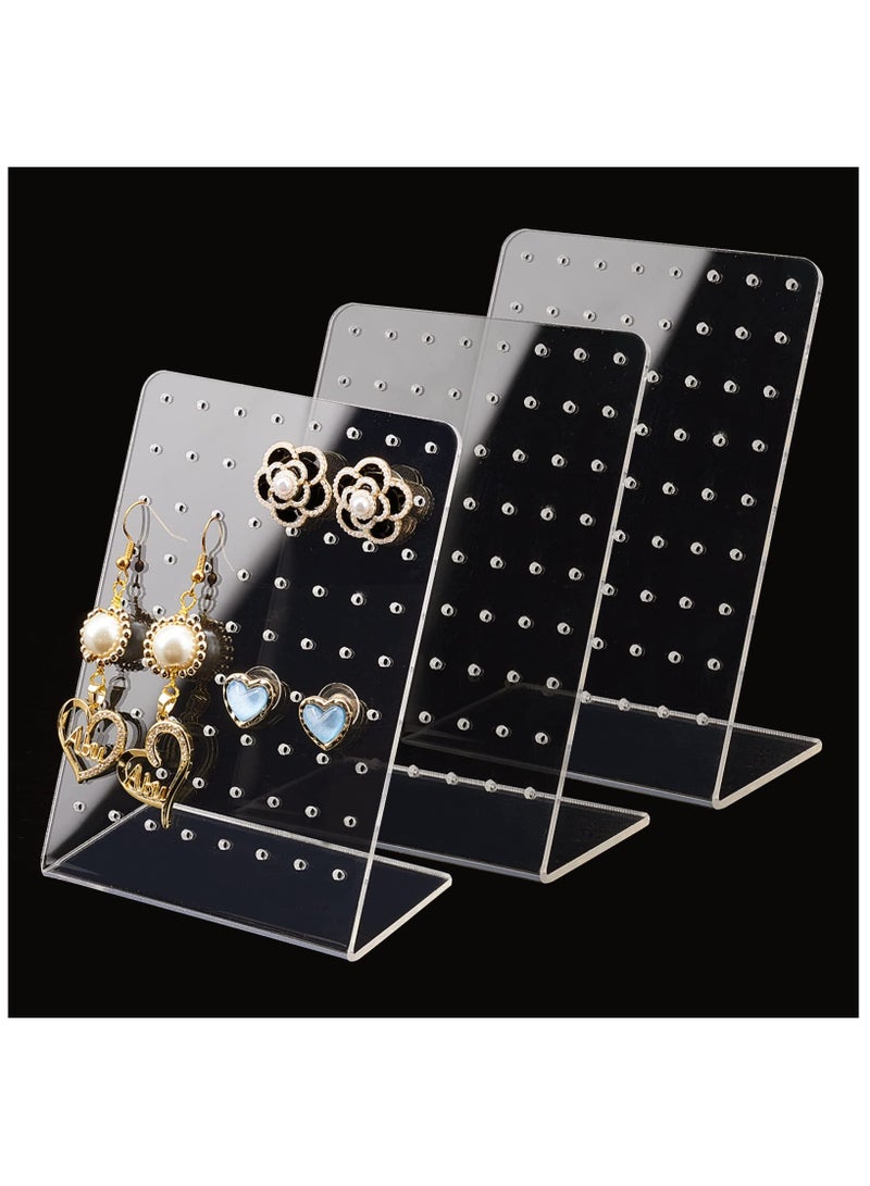 SYOSI Acrylic Jewelry Display Rack, 3 Pcs 72 Holes Earring Holders L-Shaped Earrings Ear Studs Display Stands Jewelry Showcase Earring Stand Organizer Jewelry Display for Retail Show Personal, Clear Style - Image 1