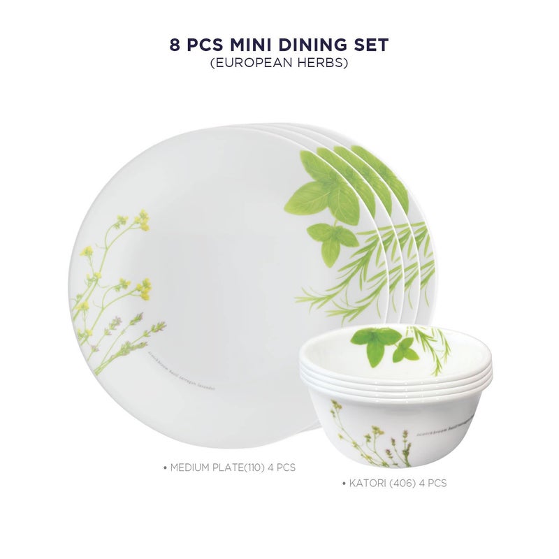 Corelle Asia Collection 8 Pc Basic/Mini/Starter Dining Set Set-European Herbs - Image 3