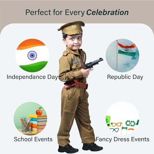 Sarvda Police Dress For Kids | Khaki Costume With Shirt, Pant, Cap, Belt, Handcuff, Battle Toy With Holster | Community‑Helper Fancy Dress For Boys & Girls | Ideal For Independence Day Republic Day - Image 4
