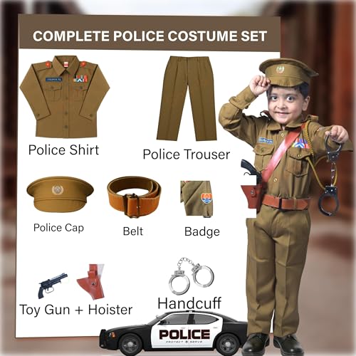 Sarvda Police Dress For Kids | Khaki Costume With Shirt, Pant, Cap, Belt, Handcuff, Battle Toy With Holster | Community‑Helper Fancy Dress For Boys & Girls | Ideal For Independence Day Republic Day - Image 2