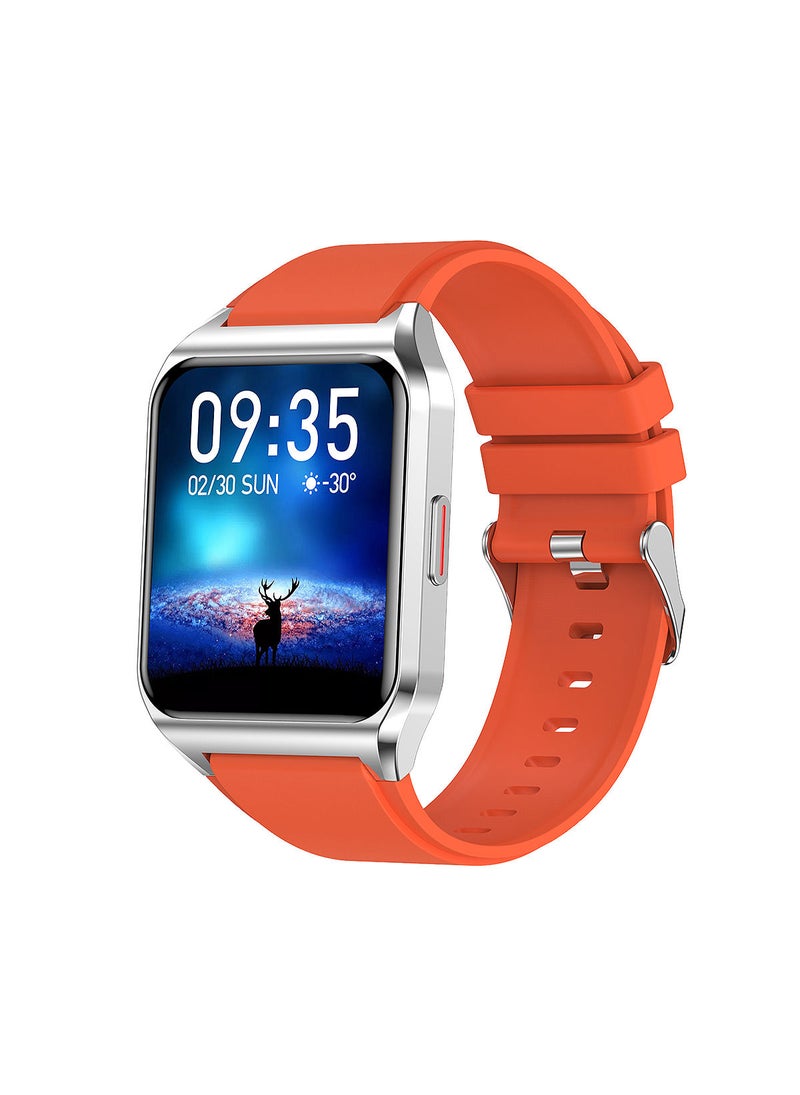 AROAQ H60 Smart Watch Bluetooth Calling Body Temperature Heart Rate Smartwatch IP67 Waterproof Sports Fitness Tracker Watches For Men And Women With Orange Silicone Strap - Image 1