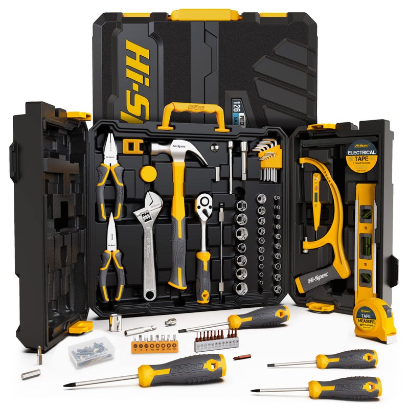 Hi-Spec HiSpec 126pc Home Garage Mechanics DIY Tool Kit Set Complete Handyman Auto Car Bike and Household Repairs Tool Box Set