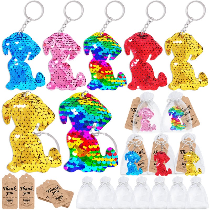 CiciBear 60 Pack Dog DoubleDeck Flip Sequin Party Sets with 20 Keychains 20 Thank You Tags and 20 Bags for Dog PartyBirthdayCarnival Goodie Bag Stuffers 5 Colors