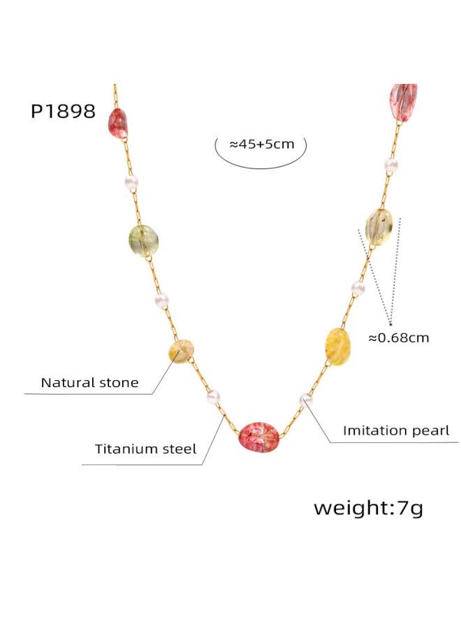 European And American Natural Stone Design Clavicle Chain Women's Titanium Steel Plated 8k Real Gold Necklace Enamel Glaze Malachite Necklace 