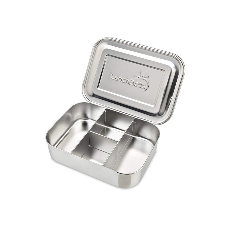 LunchBots Small Snack Packer Bento Box - Extra Small Divided Stainless Steel Snack Container - 2 Compartments for Fruits, Vegetables and Finger Foods - Dishwasher Safe – Stainless Lid - Image 1