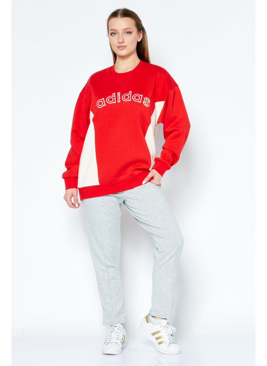 adidas Originals - Women Sportswear Fit Embroidered Logo Outdoor Sweatshirts, Red Combo - Image 1