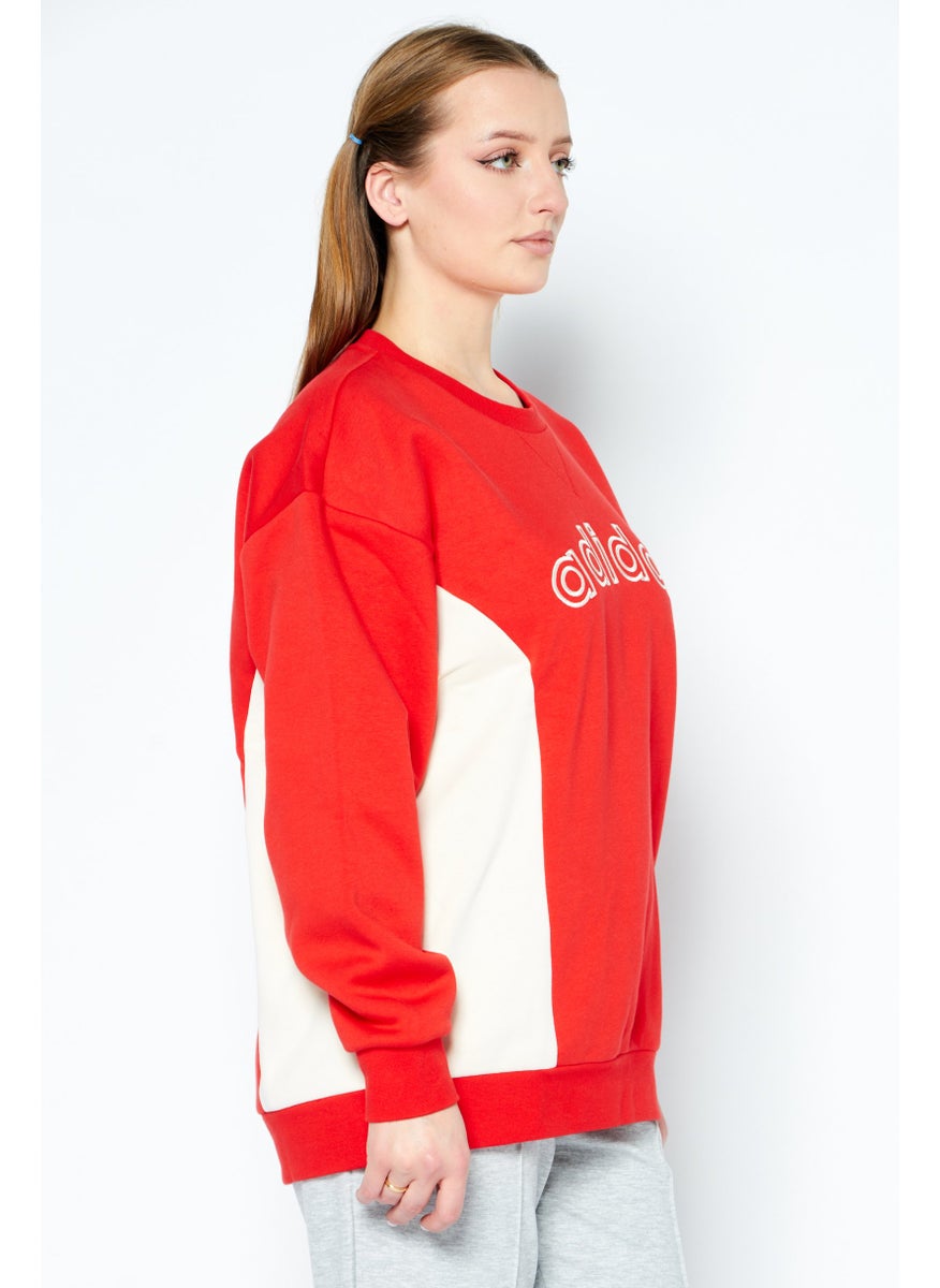 adidas Originals - Women Sportswear Fit Embroidered Logo Outdoor Sweatshirts, Red Combo - Image 1
