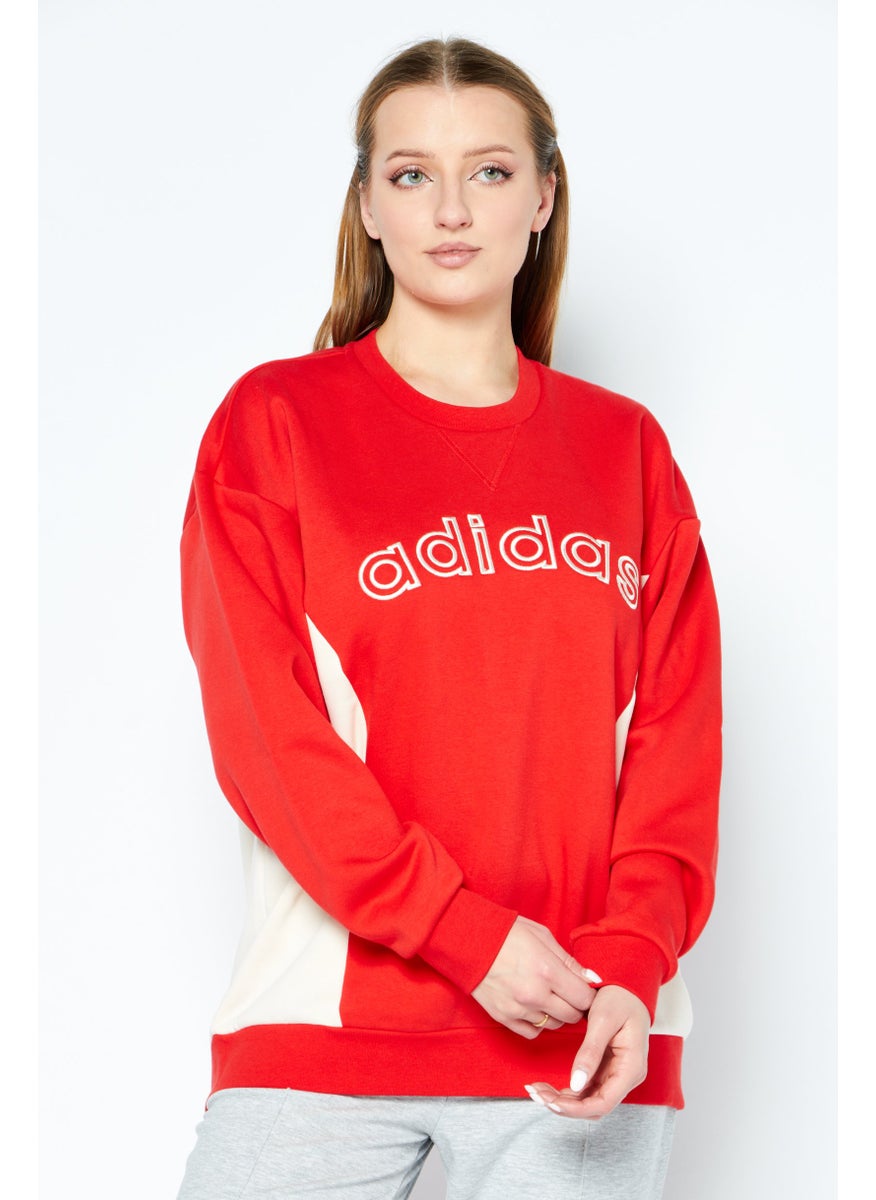 adidas Originals - Women Sportswear Fit Embroidered Logo Outdoor Sweatshirts, Red Combo - Image 1