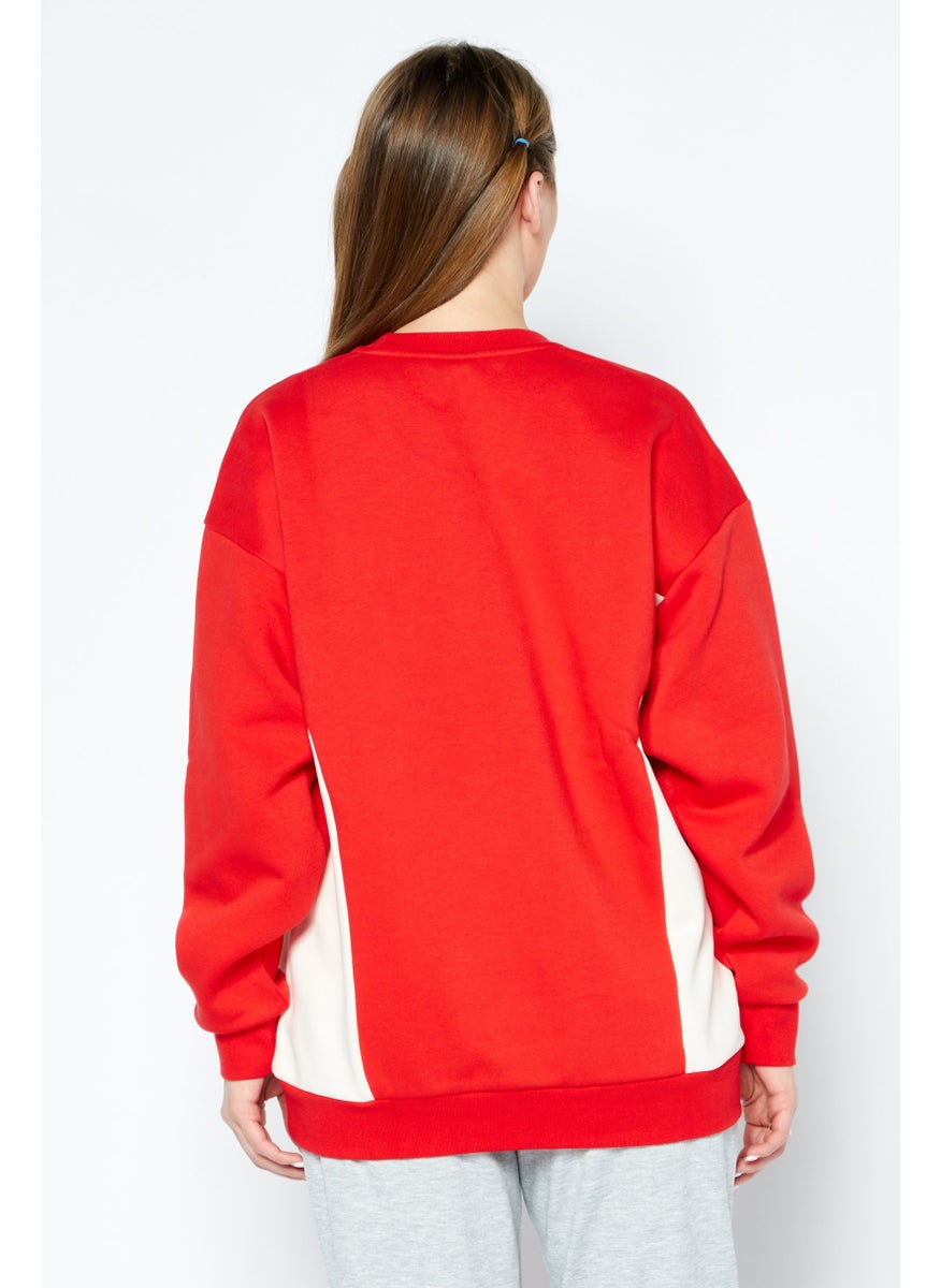adidas Originals - Women Sportswear Fit Embroidered Logo Outdoor Sweatshirts, Red Combo - Image 1