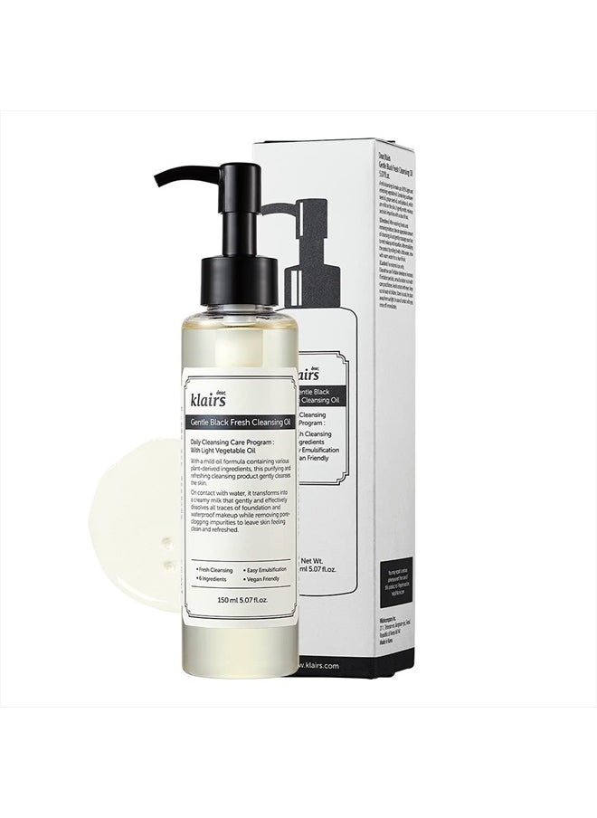 DearKlairs ] Gentle Black Fresh Cleansing Oil, a light and spreadable texture, only 6 ingredients (5.07 Fl Oz)  - Image 1