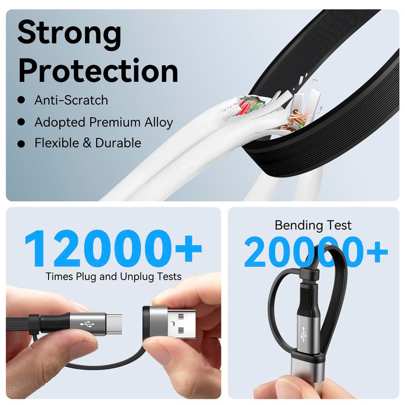 Minlu 4 in 2 Retractable Charging Cable 4A,2Pack 4Ft Multi Chargers for All Devices,USBC Charging Cable with A/C to Type C/L/Micro USB Ports Universal Multiple USB Cable for iPhone Series/Samsung/Tablets/PS - Image 5